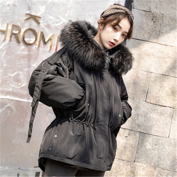 

women's down & parkas 2021 winter long outerwearjjacket coats white duck coat hooded raccoon fur collar fashion clothing 776, Black