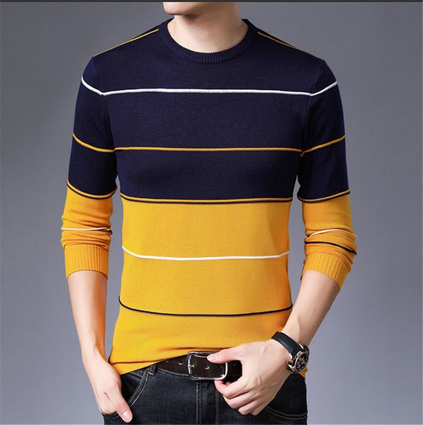 

2019 new mens sweater pullover striped slim fit jumpers knitred woolen autumn korean style casual men clothes, White;black