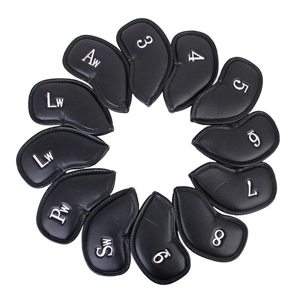 

12pcs black artificial leather golf club head cover wedge iron putter protective headcovers cy1