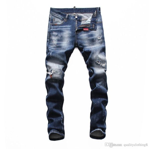

2020 новое поступление высокое качество бренд дизайнер мужчины джинсовые джинсы вышивка брюки мода отверстия брюки мужские бегуны мужские ди, Blue