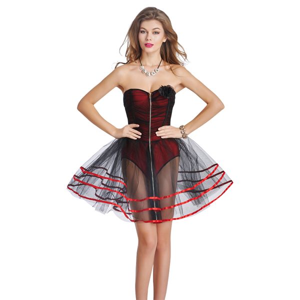 

women sleeveless lace black gothic dress red bustier set vestido corset dress, Black;white