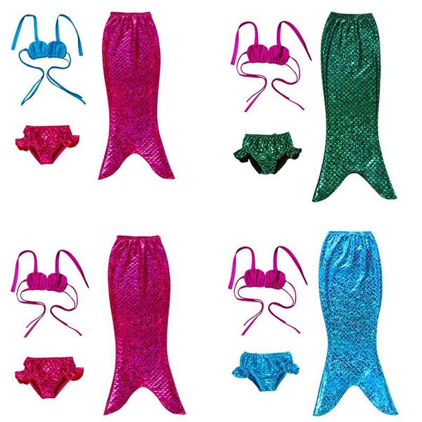 

3pcs flipper for girls rainbow mermaid tail swimwear bathing suit cosplay costume bikini swimsuit swimming suits swimmer clothes, White