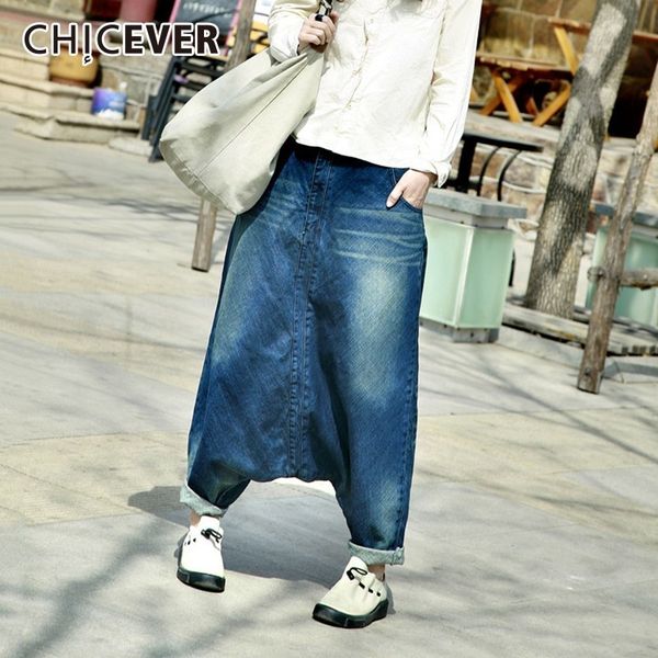 

chicever spring hip hop blue women jeans button pockets scratched washed vintage loose 2019 women's harem pants fashion new