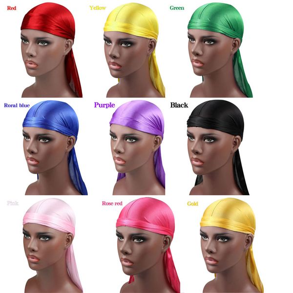 

17 colors men women satin bandana turban silky male headwear headband pirate hats outdoor sports hair accessories