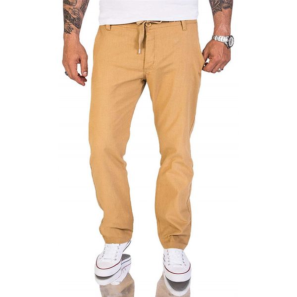 

trousers simple outdoor fashion casual cotton and linen gift solid with pockets men pants all season middle waist daily slim, Black