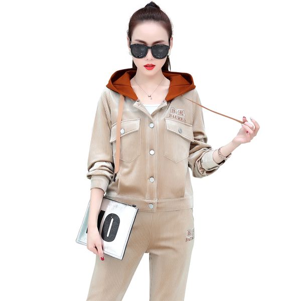 

новая мода бархатных костюмы женщин 2 шт наборы 510 весна осени толстовки спортивные с длинным рукавом толстовка jakcets + бегуны брюк минда, Gray