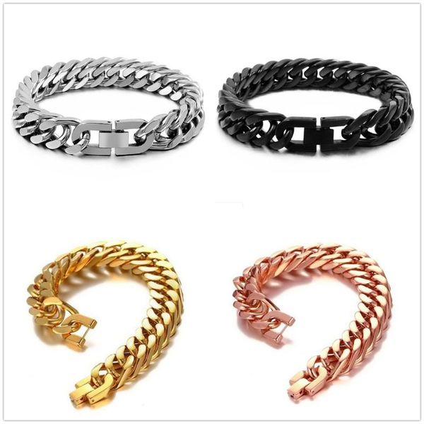 

new sale silver/gold/black/rose gold cuban curb chain stainless steel 15mm mens womens bracelet wristband 7-11" daily jewelry