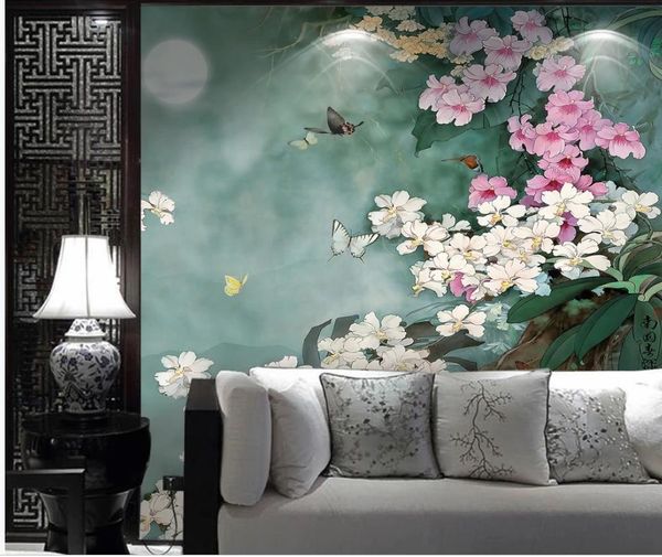 3D-Tapete, wunderschöne Landschaft, Magnolien-Blumen-Vogel-Hintergrund, Wanddekoration, Malerei