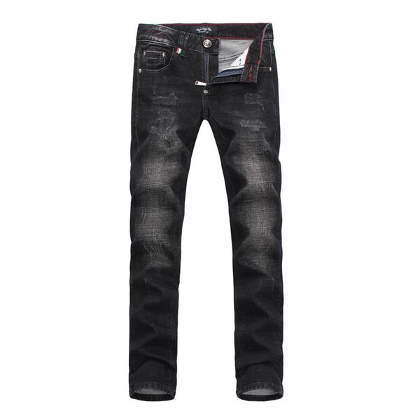 

new 2020 men pu leather back black skull solid black jeans,small stretch pencil pants #pp8106#,size 28 -36, Blue