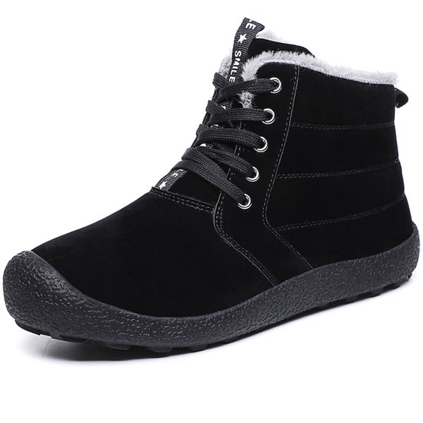 

waterproof leather winter warm men boots shoes sneakers footwear male snow boots outdoor men ankle shoes, Black