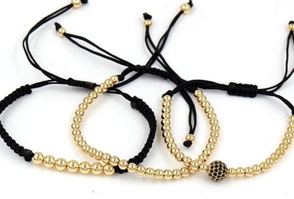 

4mm 3pcs/lot st424 gold silver copper cz zircon cubic zirconia elastic ball bead punk macrame chakra charm bracelet bangles, Black