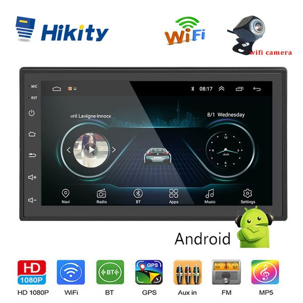 

hikity 2 din android car multimedia audio mp5 player gps navigation 7 inch bluetooth fm wifi aux auto radio support wifi camera car dvd