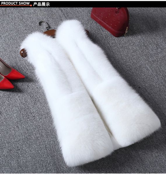 

furry women faux fur coats 2019 plus size 4xl faux fur vest gilet furry fake femme winter outwear long waistcoat j196, Black