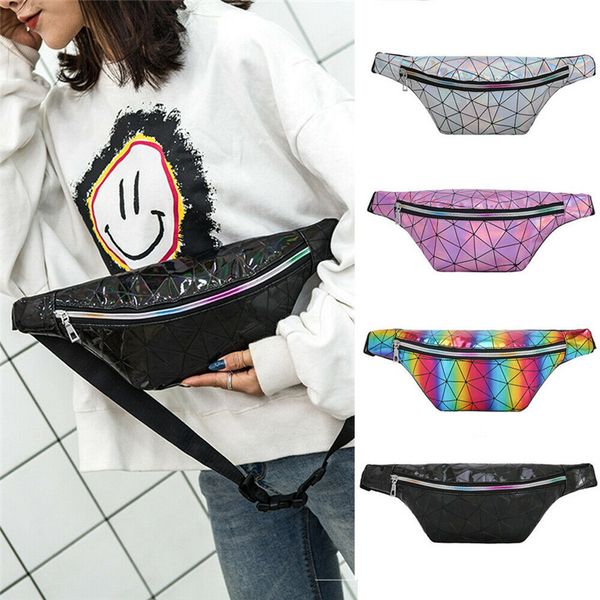 

women waist fanny pack geometric sequins belt zipper waist bag chest tote purse