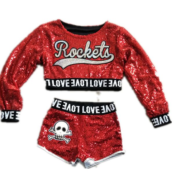

sequin children jazz dance performance suit girls street modern hip hop dance costume for girls, Black;red