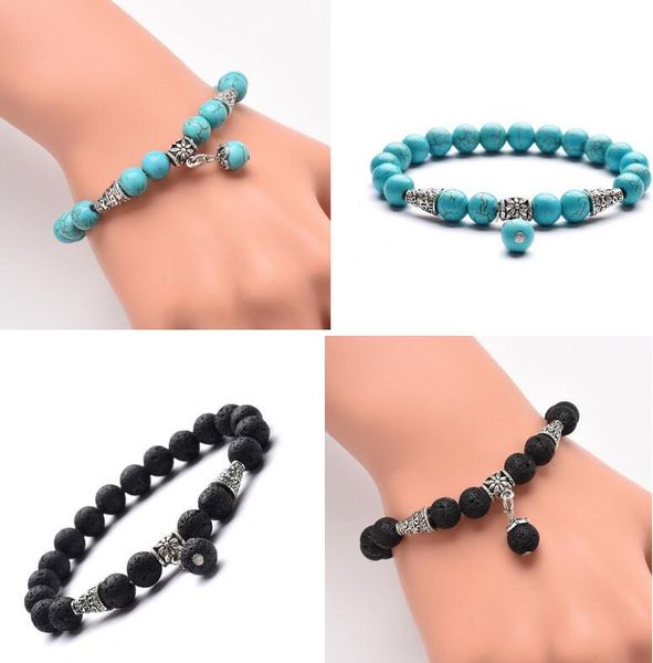 

2019 Новые Природные Лавовый Камень Бирюзовые Молитвенные Бусины Подвески Браслет