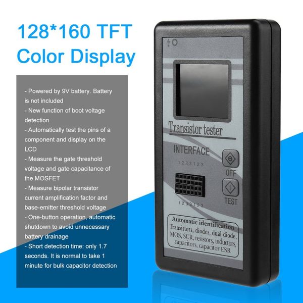 

viecar multi-purpose transistor tester 128*160 diode thyristor capacitance resistor inductance meter tft color display j25c27