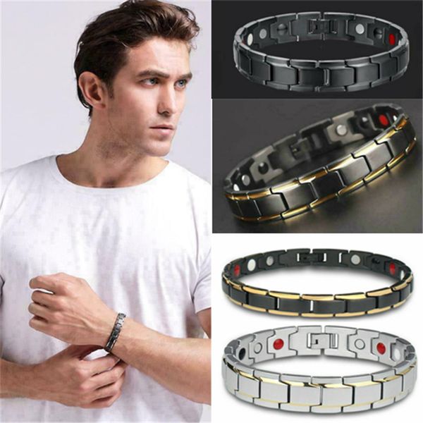

модные магнитной терапии браслет мужчины ювелирные изделия черный мощность из нержавеющей стали браслеты браслеты здравоохранения ювелирные, Golden;silver