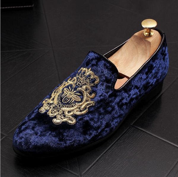

luxury royal style men mules slippers velvet handmade embroidery bee pattern exotic designer loafers fashion brand casual shoe eur38-43 e318, Black