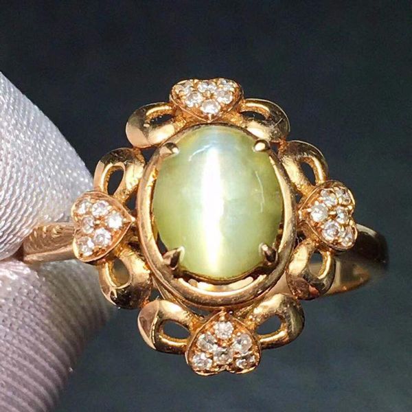 

chrysoberyl rings fine jewelry real 18k gold 100% natural chrysoberyl cat's eye 1.2ct female wedding rings for women fine ring, Golden;silver