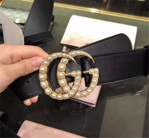 

2019 brand de igner bronzed pearl buckle belt for men women fa hion ca ual genuine leather male female belt, Black;brown