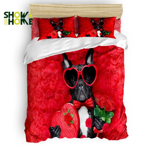 

showhome duvet cover set valentine's day rose pug funny duvet cover 4 piece bedding set