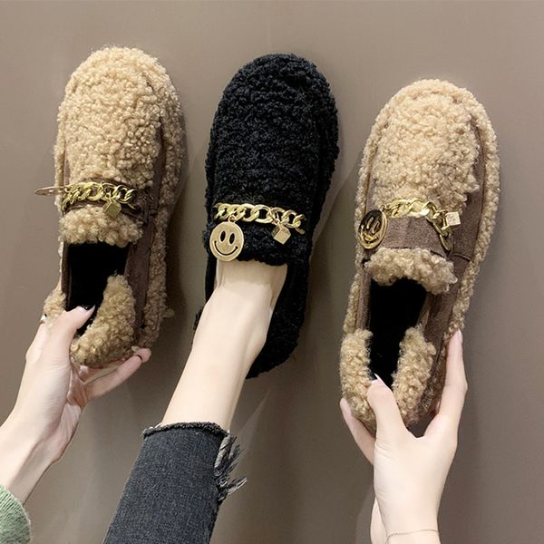 

shoes woman 2019 women modis all-match flats loafers fur casual female sneakers women's moccasins autumn round toe new cute, Black