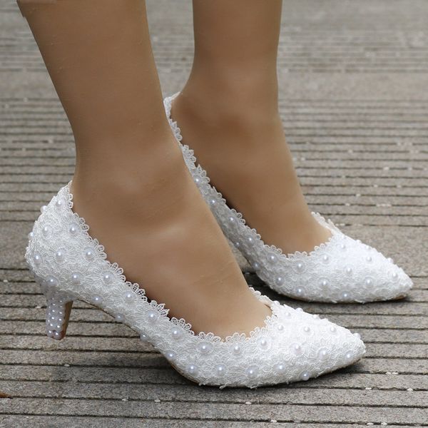 

large size 5 cm lace high heel stiletto wedding shoes work pointed bridesmaid shoes luxury women pumps high heel shoes, Black
