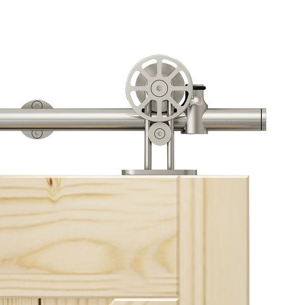 

diyhd 5ft-16ft spoke wheel stainless steel mount sliding barn door hardware round rolling tube indoor rail