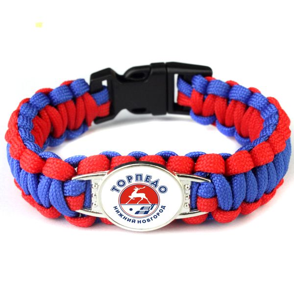 

nizhny novgorod khl russian professional hockey logo charm paracord bracelet 550 rope survival braided rope escape bracelet, Golden;silver