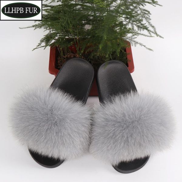 

lady new real genuine fur slippers girls lovely fluffy real fur shoes slides raccoon flat sandals, Black