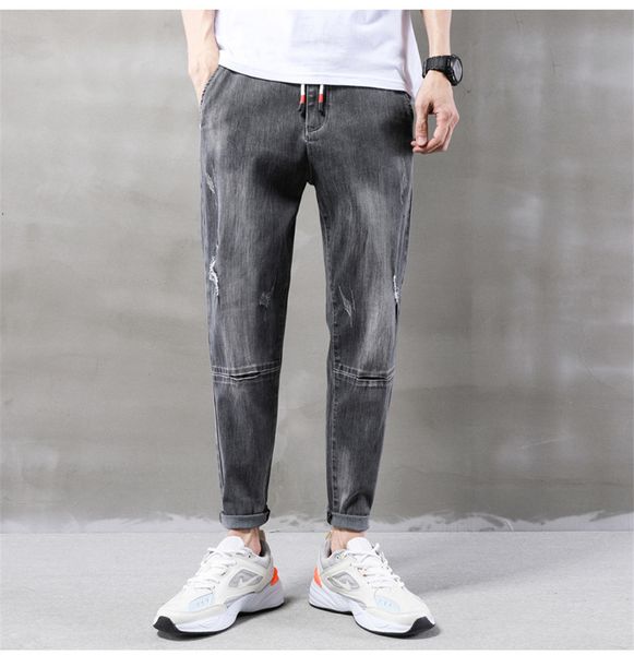 

конструктор мужские джинсы мода сыпучие hole промытые брюки повседневные мужские брюки карандаш, Blue