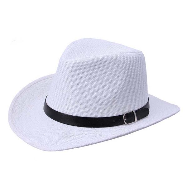 

summer men hat straw hat cowboy fashion western cowboy cavalry hatband white