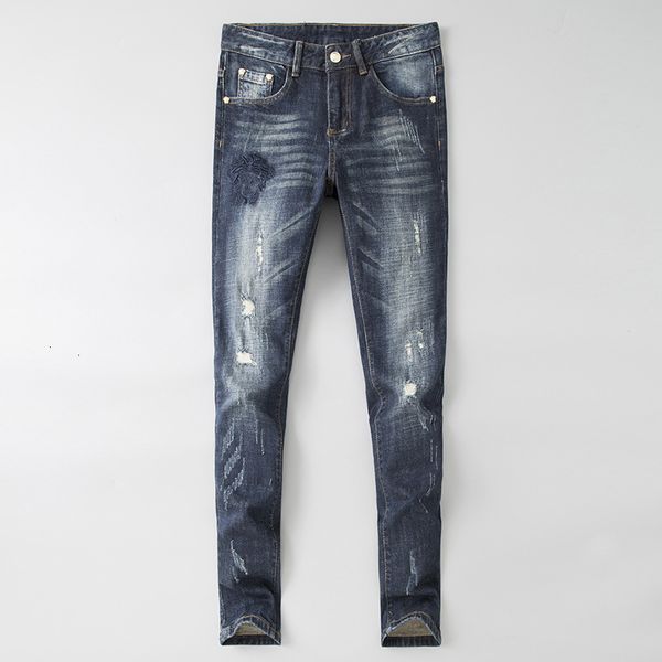 

mens versace fit новая мода мужская одежда оригинальный дизайн мужская мода джинсы идеальное качество брюки прямые брюки вышивка, Blue