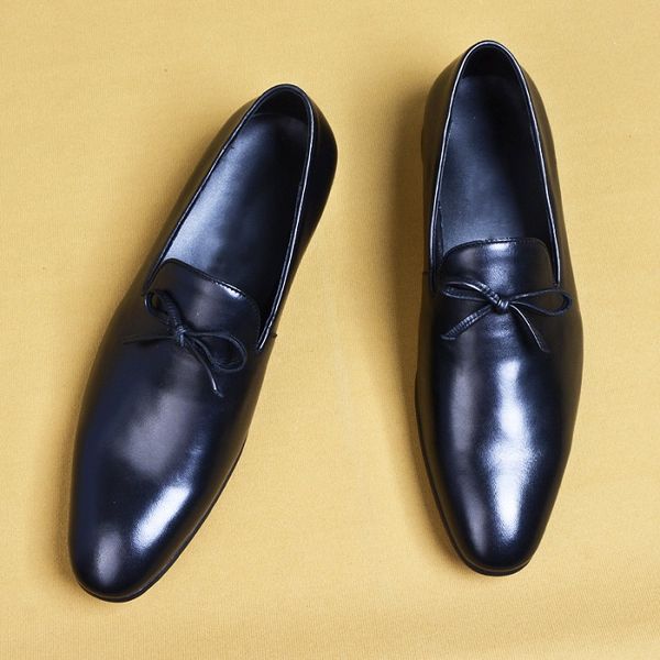 

men fashion shoes formal business shoes pointed toe butterfly knot casual party dress, Black
