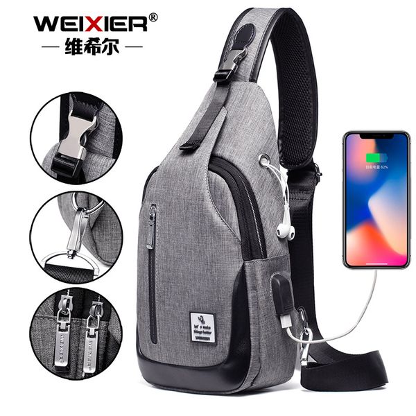 

new style chest pack men's multi-functional usb shoulder oblique bag outdoor casual waterproof oxford cloth large-volume