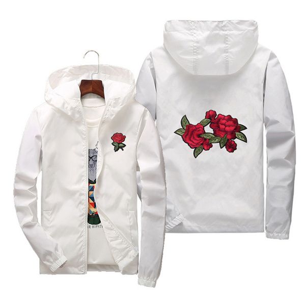

women's hooded jackets 2018 summer women basic jackets coats embroidery rose causal men windbreaker lightweight bomber famale, Black;brown