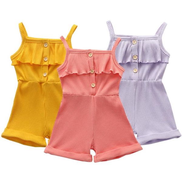 

summer baby girl child solid солор подтяжка комбинезон kid бленда хлопка лоскутной площадь воротника рукава кнопка короткий комбинезон, Blue