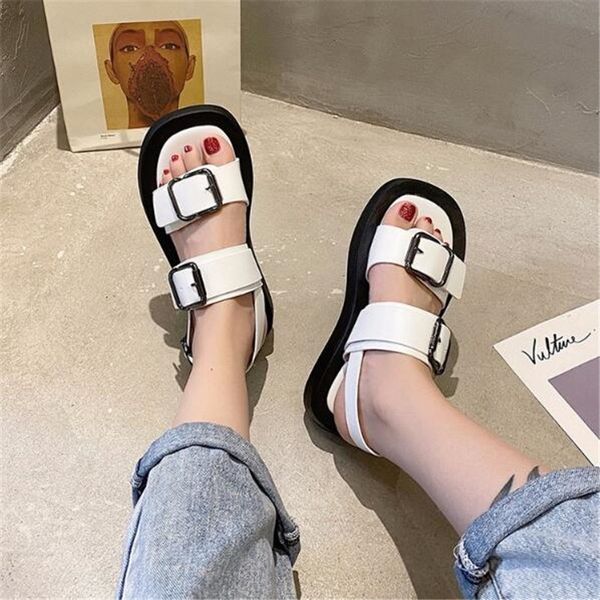 

summer shoes woman flat platform sandals women soft leather casual open toe gladiator wedges women shoes, Black