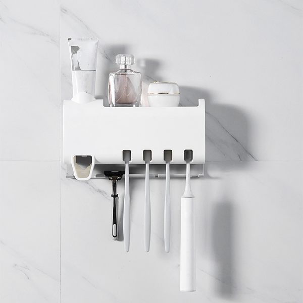 

toothbrush holder set, save space no drill wall mount toothpaste dispenser
