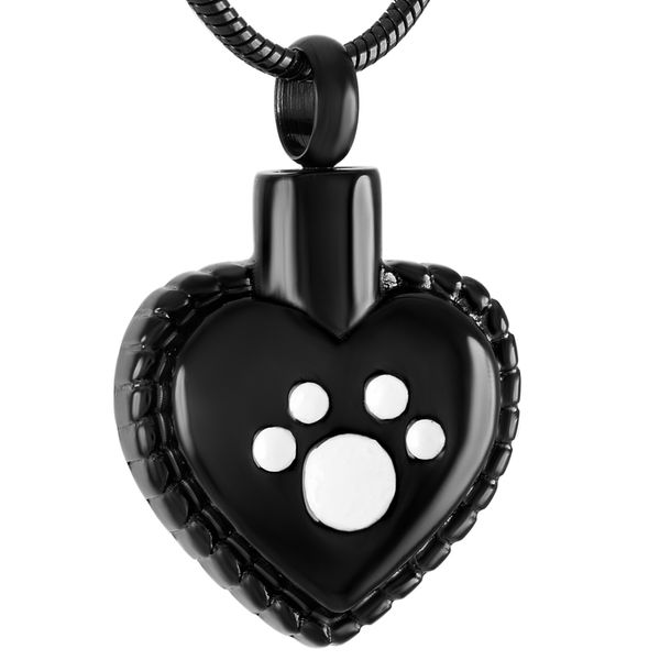 

ijd8647 stainless steel cremation necklace for ashes urn black pendant love heart puppy dog pet paw print always in my heart jewelry, Silver