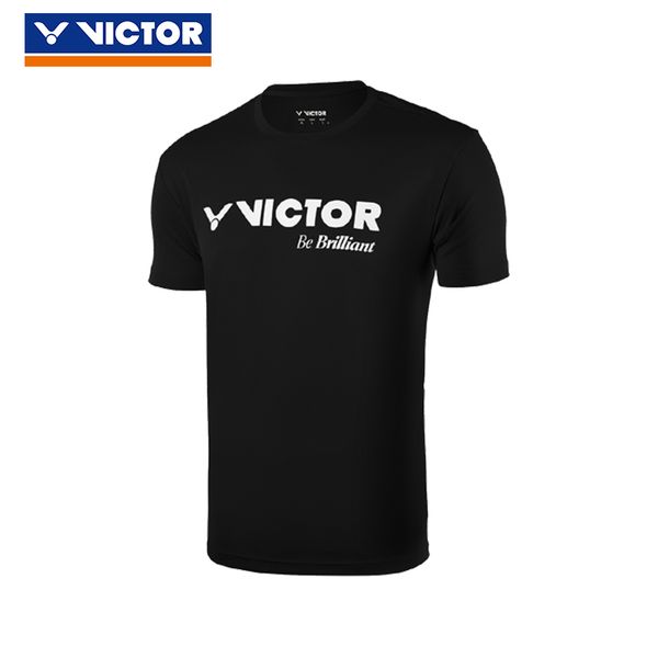 

2018 victor new badminton clothing male black pure color clothes summer short-sleeved sportswear 80028, Black;blue