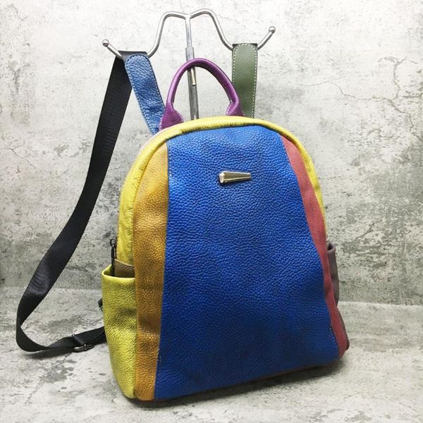 

2020 new style retro women's bag leather handbag hand-rub color backpack backpack