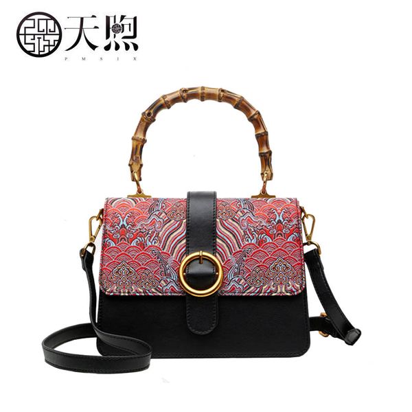 

2019 new pmsix superior leather cowhide chinese wind retro fashion leather handbags shoulder messenger portable women bags