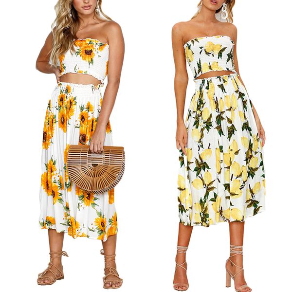 

2pcs women girls dress set off shoulder sunflower lemon, Black;gray