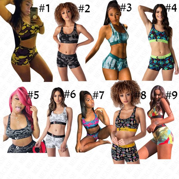 

summer women designer swimwear 2 piece swimsuit print sports bra crop tank vest + shorts bikini set beachwear swimming bathing suit d61513, White;black