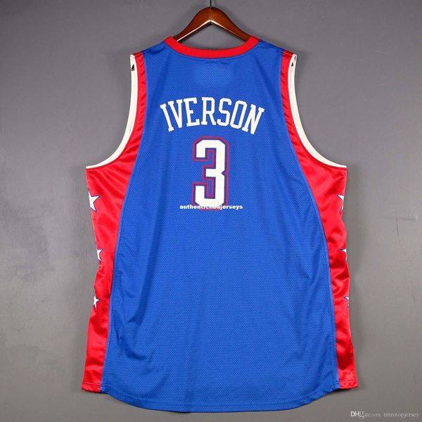 

100% stitched #3 allen iverson 2004 jersey mens blue vest size xs-6xl stitched basketball jerseys ncaa, Black;blue