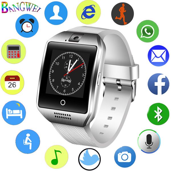 

bangwei new men sport smart watch bluetooth music player support sim card voice call health detection waterproof smart watch, Slivery;brown