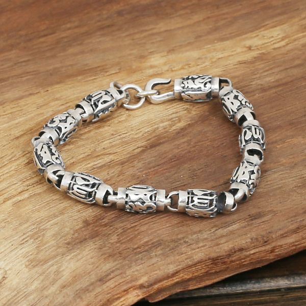 

pure silver ornaments men's fashion personality manually thai silver restoring ancient ways six words cylinder bracelet, Golden;silver