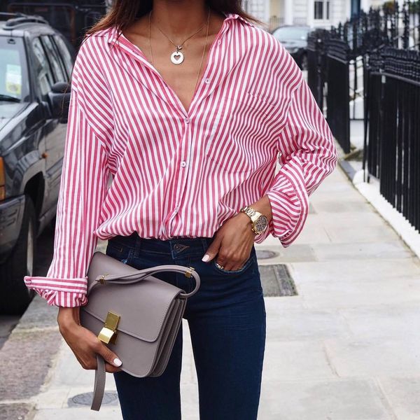 

women striped long sleeve blouse shirt female loose blusas femme autumn fall casual ladies office blouses plus size 5xl, White